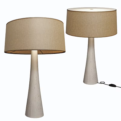 Two Modern Table Lamps With Beige Fabric Shades And White Tapered Bases 3d model