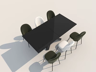Modern Dining Table Set With Black Table And Green White Chairs 3d model