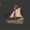 Wooden Sailing Boat Model With Tan Sail Ladder And Decorative Details