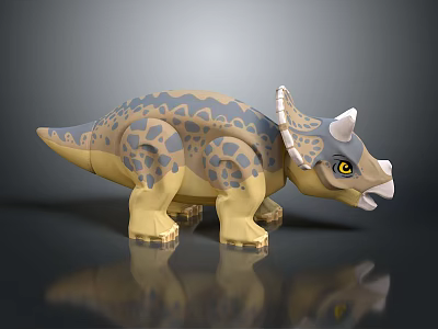 Spotted Triceratops Toy Figurine With Blue Gray And Beige Body And Yellow Eyes 3d model