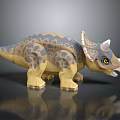 Spotted Triceratops Toy Figurine With Blue Gray And Beige Body And Yellow Eyes