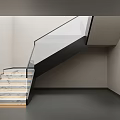 Modern Interior Staircase With Marble Steps Glass Railing And Black Handrail