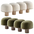 Modern Stylish Sofa Stools With Beige Green Velvet Upholstery And Wooden Legs