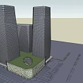 Modern High Rise Office Building Complex With Grid Facade And Glass Design 3d model