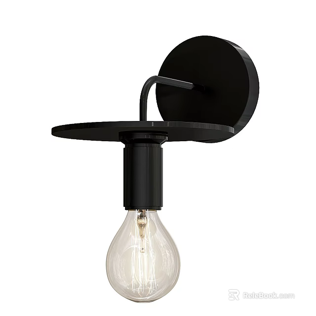 Modern Black Metal Wall Lamp With Round Base And Transparent Filament Bulb Design 3d model 