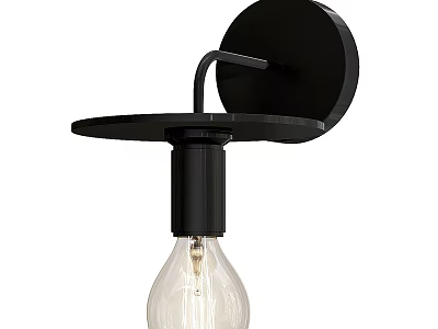 Modern Black Metal Wall Lamp With Round Base And Transparent Filament Bulb Design 3d model