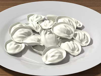 Fresh White Dumplings Placed on White Plate Over Wooden Table Surface 3d model