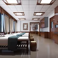 Hospital Outpatient Clinic Interior With Well Arranged Treatment Beds Windows Curtains And Chinese Ceiling Lights