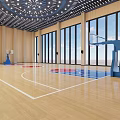 Indoor Basketball Gymnasium With Colorful Seats Modern Ceiling Lighting And Hoops