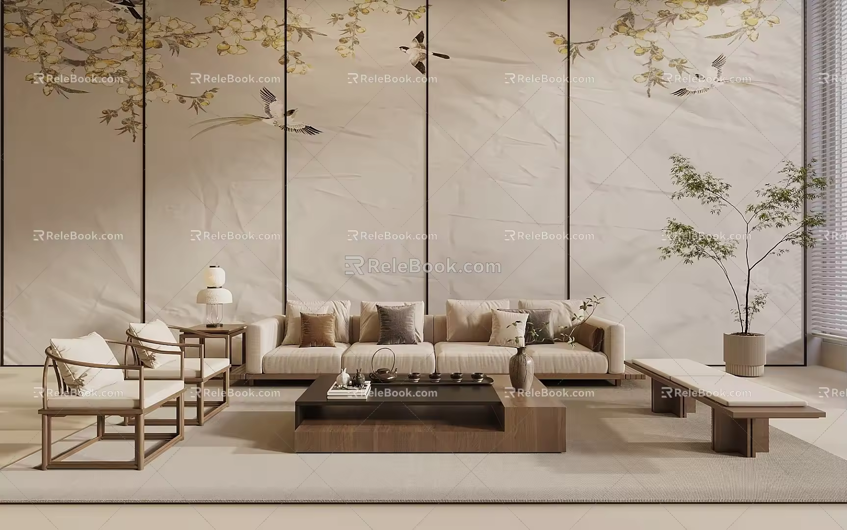 Song style new stroke combination sofa coffee table combination leisure chair 3d model