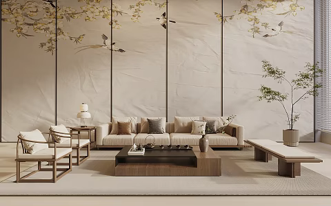 Song style new stroke combination sofa coffee table combination leisure chair 3d model