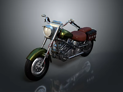 Classic Green Motorcycle With Brown Leather Seat And Chrome Details Shiny Finish 3d model