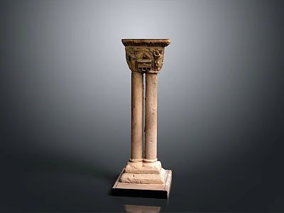 Scenic View of Two Classical Stone Pillars with Carved Capitals Square Base and Gray Background 3d model