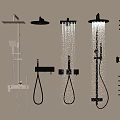 Various Modern Shower Head Designs Including Handheld And Overhead With Storage Shelves 3d model