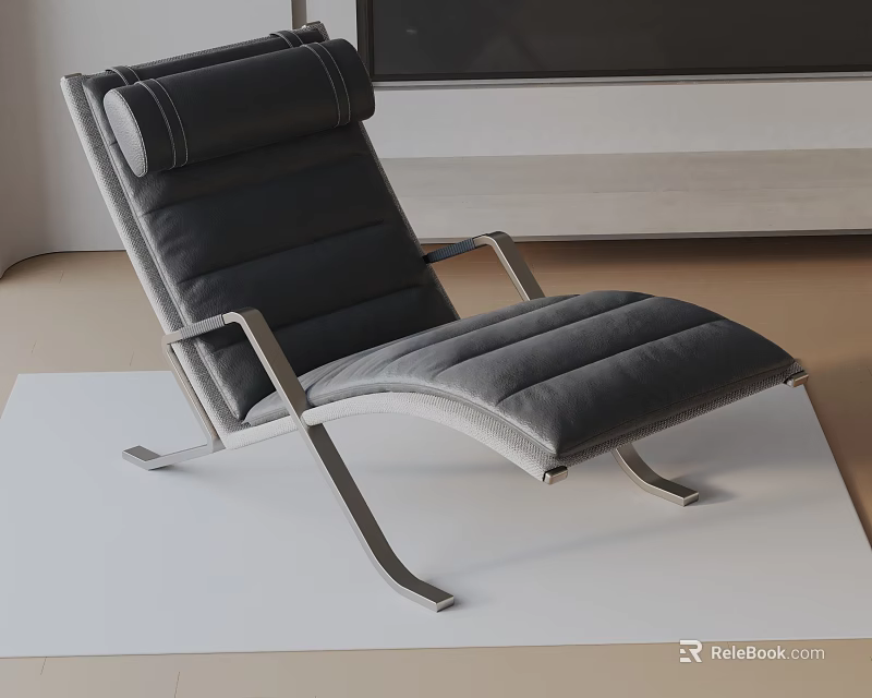 Modern Black Padded Lounge Chair With Sleek Metal Frame And Comfortable Design 3d model 