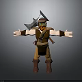3D Warrior Character With Red Beard Goggles And Axe On Back Arms Outstretched 3d model