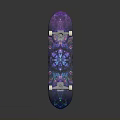 Vibrant Colorful Skateboard With Blue Purple Cosmic Pattern White Wheels And Metal Trucks