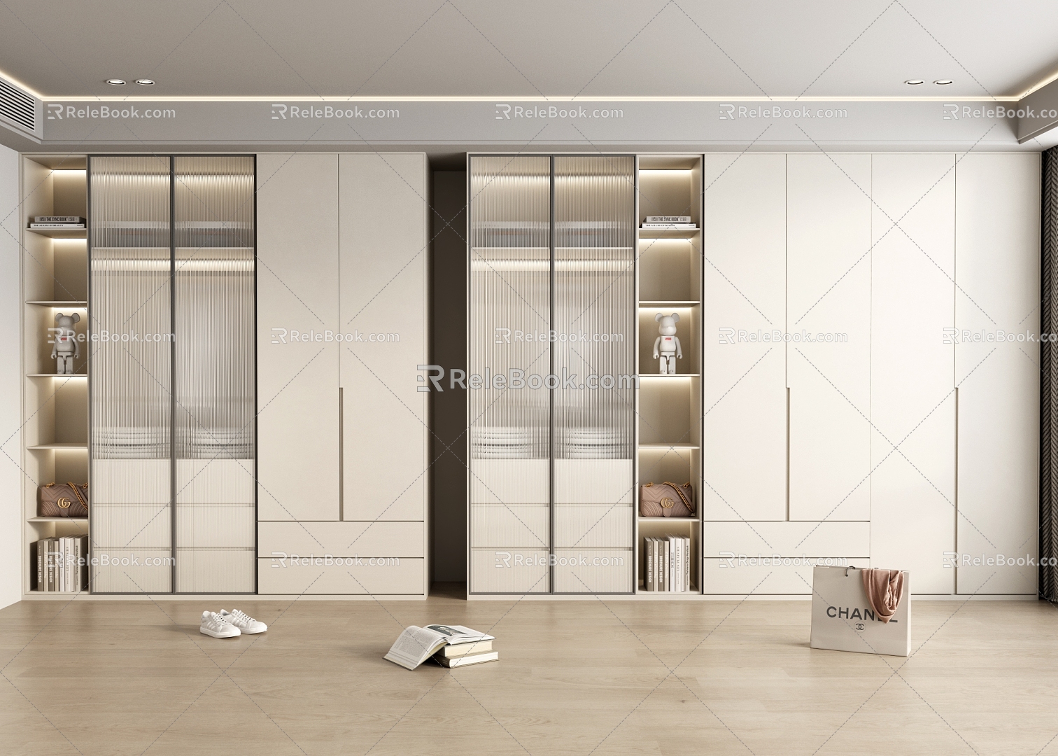 modern wardrobe cream wardrobe 3d model