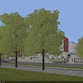Modern School Building Complex With Campus Green Areas And Sports Field