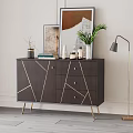 Elegant Console Table With Gold Geometric Patterns Decorative Mirror Plant And Floor Lamp 3d model