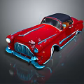 Vintage Red Convertible Classic Car With Black Top And Blue Accents