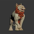 Mythical White Lion With Horns Red Mane And Curled Red Tail Figure