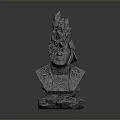 Stone Bust Sculpture With Intricate Headpiece And Textured Base Design