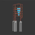 Red Metal Frame Multi Level Structure With White Support Pillars And Base