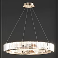 Modern Double Layer Circular Chandelier with Transparent Strips and Warm Lighting in Dark Wall Interior