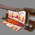 Exhibition Hall Culture Wall With Scroll Shaped Ancient Figures And Display Cabinets And Lighting Decoration