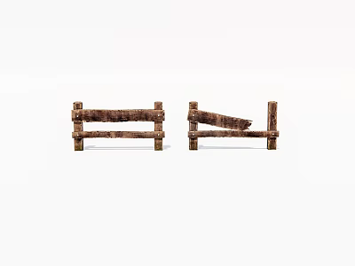 Wooden Fences Display With Intact And Broken Sections On White Background 3d model