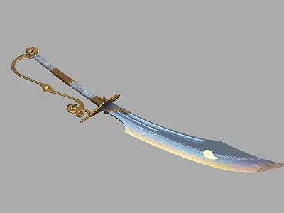 Ornate Decorative Sword As Ancient Weapon With Golden Hilt And Shiny Iridescent Blade 3d model