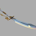 Ornate Decorative Sword As Ancient Weapon With Golden Hilt And Shiny Iridescent Blade