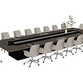 Modern Office Conference Table With Multiple Rolling Chairs And Center Plant Decoration