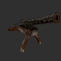 Antique Cannon With Spiral Barrel Design And Wooden Tripod Stand