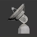 Large Circular Metallic Satellite Dish Antenna With Central Mechanism And Square Base Pedestal