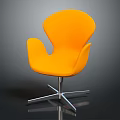 Modern Orange Leisure Chair With Curved Backrest Armrests And Metal Star Base