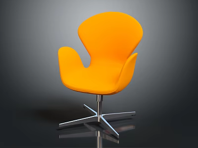Modern Orange Leisure Chair With Curved Backrest Armrests And Metal Star Base 3d model