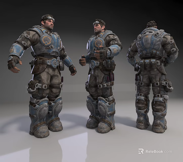 Detailed Game Movie Character Design of Warrior in Heavy Armored Suit Front Side Back View 3d model 
