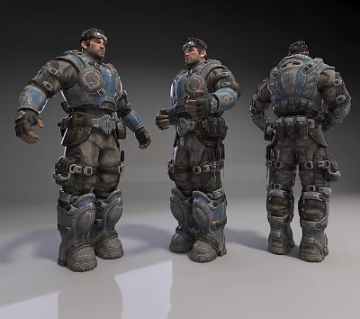 Detailed Game Movie Character Design of Warrior in Heavy Armored Suit Front Side Back View 3d model