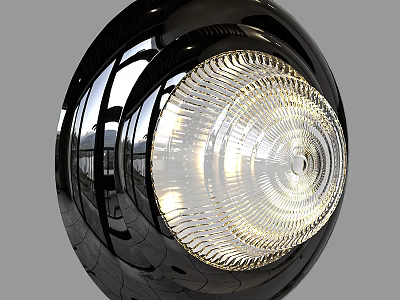Modern Wall Lamp With Glossy Black Finish Spiral Textured Transparent Shade And Reflective Surface 3d model