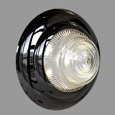 Modern Wall Lamp With Glossy Black Finish Spiral Textured Transparent Shade And Reflective Surface 3d model