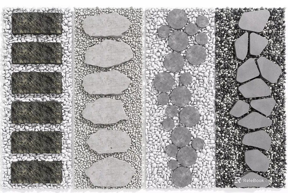 Stylish Stepping Stones Path With Different Shapes And Gravel Filling For Garden Landscaping 3d model 