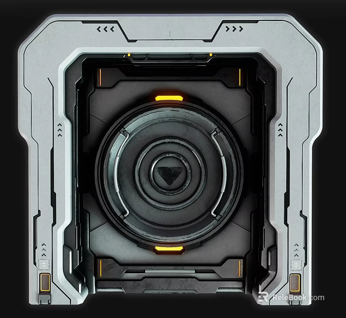Futuristic Mechanical Device Interior With Circular Core Metallic Frame And Yellow Accent Lights 3d model 