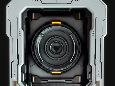 Futuristic Mechanical Device Interior With Circular Core Metallic Frame And Yellow Accent Lights 3d model