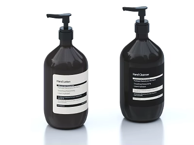 Stylish Modern Bathroom Accessories Black Hand Cleanser Bottles With Pump Dispensers 3d model