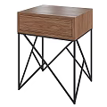 Modern Wooden Side Table With Drawer And Black Metal Cross Legs