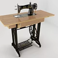 Vintage Industrial Sewing Machine on Wooden Workbench with Drawer and Metal Frame