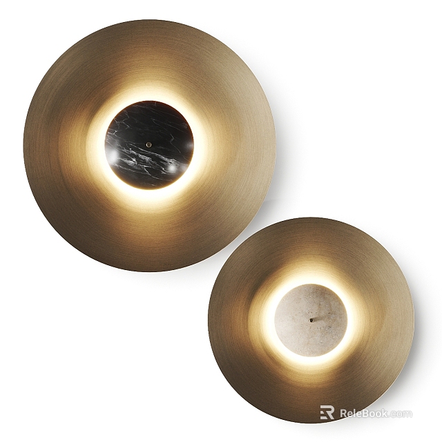 Modern Round Wall Lamps with Golden Brass Frame Illuminated Black and White Center 3d model 