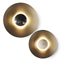 Modern Round Wall Lamps with Golden Brass Frame Illuminated Black and White Center